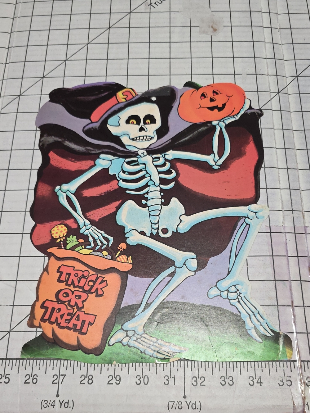 Halloween Skeleton Trick-or-Treat Die Cut Decor - VTG EUREKA, 10.25" W x 12.5"T